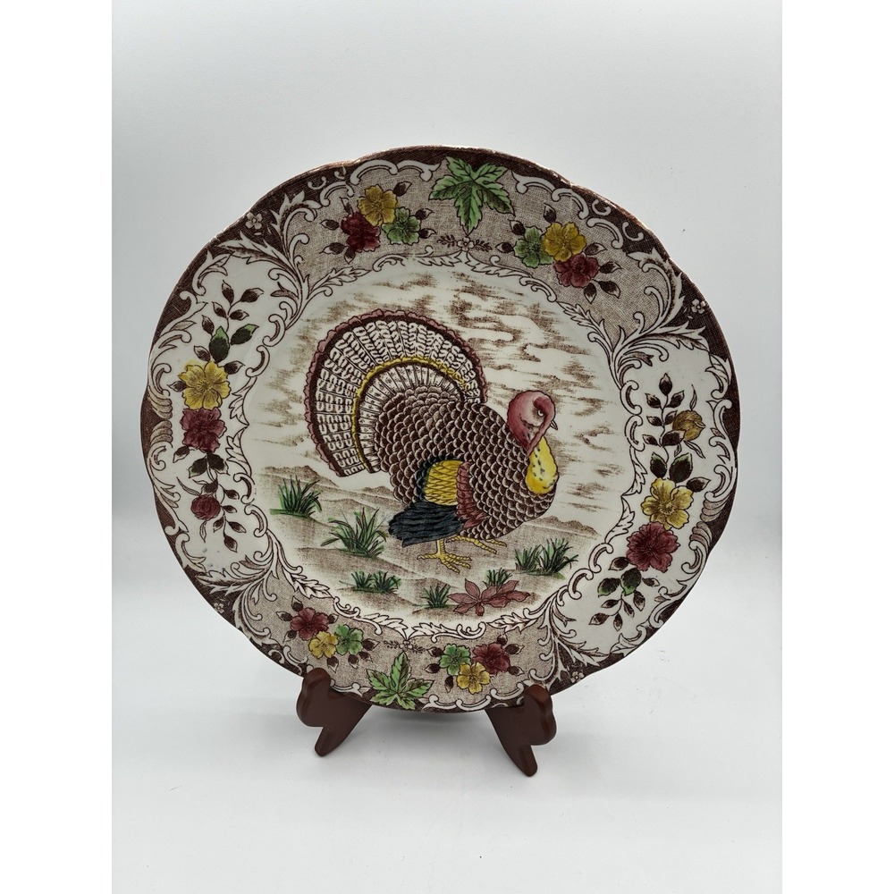 Vintage Bacharach Japan hand painted turkey plate 10.5"